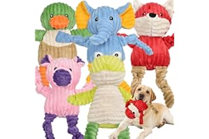 LECHONG 5-PACK Squeaky Dog Toys, Cute Tough Plush Animal Dog Toys for All Breed Size Aggressive Chewers, Cuddly Soft Stuffed Dog Chew Toys Bundle for Large Medium Small Puppy Dogs
