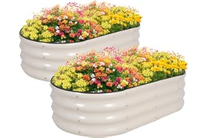Zettfuly Galvanisiertes Hochbeet Kit - 120 x 60 x 30cm Outdoor Metall Pflanzkasten mit Sicherheitsrand und Handschuhe für Gemüse, Obst, Blumen, Kräuter (Weiß, 2PCS)