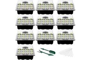 WY8 10 Pack Seed Trays Starter Kit, 120 Cells Reusable Greenhouse Seedling Starter Tray with Dome and Deep Base, Herb Garden Plant Humidity Adjustable Grow Kit Garden