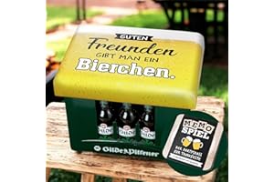 ‎CULT AT HOME CULT at home Bierkasten Aufsatz gute Freunde - Bierkastensitz inkl Bierdeckel Memospiel - Sitzauflage für Bierkiste Getränkekiste - Hocker Gartenhocker für Balkon Camping Grill Geschenk Vatertag