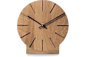 ‎NATUHR Natuhr Wanduhr Tischuhr Eiche Holz - Boom - geräuscharm Massivholz Design ø17 cm (Eiche dunkel geölt Schwarze Zeiger, Funkuhrwerk)