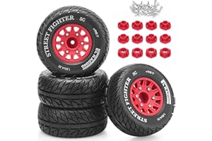 DAITOKU 12mm/14mm/17mm Hex RC Wheels and Tires RC Truck Tires 1/10 Scale Tyres Hex Detachable Replacement for Arrma Senton Slash Axial Redcat Rc4wd Fury (Red C)