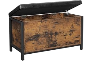 VASAGLE Bench With Storage Chest, Padded Seat, Bed End Stool, Hallway, Bedroom, Living Room, Metal, Easy Assembly, Industrial Design, Black Synthetic Leather, Rustic Brown LSC80BX