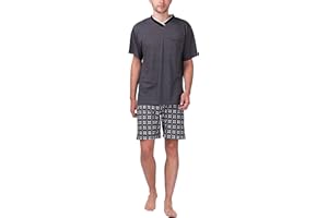 Moonline - Herren Shorty Schlafanzug kurz Pyjama mit Karierter Hose aus 100% Baumwolle