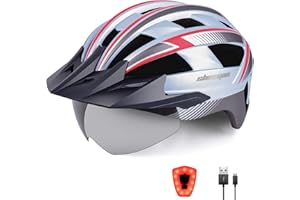 Shinmax Casco Bicicleta Adulto Casco Bici con LED Luz Recargable USB Casco MTB con Visera Desmontable Gafas Magnética Protectora UV Casco de Bicicleta para Mujer Hombre 57-62cm NR-032