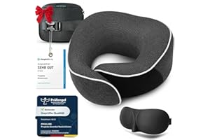 ‎PROGLOBE Proglobe Nackenkissen Flugzeug, Reisekissen 100% Memory Foam, Orthopädisches Nackenhörnchen, Für Reisen mit Flugzeug, Auto, Zug, Mit 3D-Schlafmaske, Hochwertige Netztasche (Dunkelgrau)