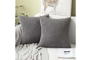 MIULEE Set of 2 Decorative Corduroy Grey Cushion Covers 16x16 Inches, 40cm x 40cm Striped Solid Square Throw Pillow Cases for Sofa Couch Home Bedroom Grey