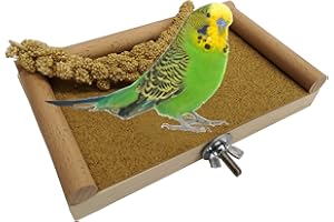 IW DESIGNS Cage platform perch stand accessory! For budgies, canaries, finches, parrotlets! Beech doweling wood perimeter! Built to last! Aesthetic look! It will look great in any cage!