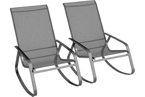 Outsunny Garden Rocking Chairs Set of 2, Ergonomic Outdoor Rocking Chairs with Armrests, High Backrest, Steel Frame Relaxing Rocker Armchair Seats for Patio, Balcony, Porch, Grey