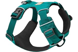 RUFFWEAR Front Range Dog Harness, Adjustable Comfortable Padded Everyday Walking Harness, 2 Lead Attachments, Reinforced Front Clip Webbing & Strong Metal V Ring, Aurora Teal, Medium