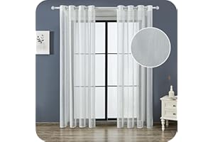 Topfinel Visillos Salon 240 Largo 2 Piezas 140x240 Blancos Cortinas con Ojales De Barra Cortina Translucida para Dormitorios Oficina Y Comedor Visillo De Habiatcion De Matrimonio Y Juvenil