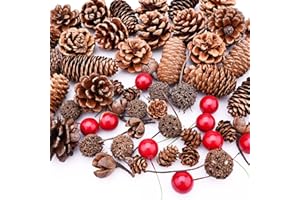 TSLBW 150 szt. Świąteczne szyszki sosnowe i czerwone jagody, naturalne szyszki do samodzielnego wykonania, wieniec bożonarodzeniowy, dekoracje choinkowe, ozdoba na przyjęcie, dekoracja domu, dekoracja zimowa