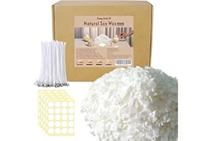 JEMESI Copos de cera de soja para velas, 1 kg + 100 mechas + 5 hojas de pegatinas. Cera de soja natural premium para la fabricación de velas