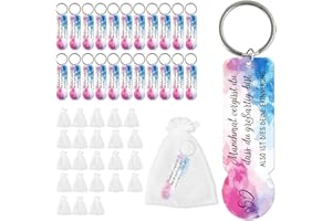 Anruzon 24 Stück Acryl Einkaufswagenchip Schlüsselanhänger mit 24 Stück Organza Taschen - Abziehbar Einkaufschip Schlüsselanhänger - Danke Geschenke für Männer Frauen