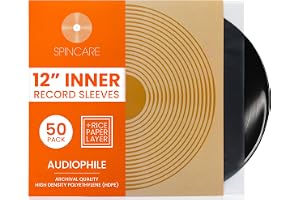 SPINCARE 50x 12 Tum Vita Audiophile Innerfodral för Vinylskivor | Vit Rispapperskärna | Trelagers Antistatisk HDPE