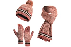 Meajore MüTze Schal Handschuhe Damen Set 3 In 1 Winter Warm Beanie Touchscreen Handschuh Und Lang Schal StrickmüTze Set