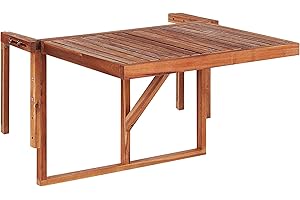 Beliani Mesa Colgante para balcón Madera Oscura de Acacia 60 x 55 cm Plegable barandilla para Exterior Udine