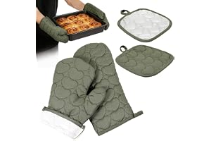 Ugnshandskar och grytlappar, set om 4 delar, värmebeständiga upp till 250 °C, kökshandskar, halkfri kökshandske med grytlappa
