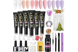 6 Colori Kit Ricostruzione Unghie Gel, Phoenixy 15ml Poly Nail Gel Kit con Base Top Coat e 60 Unghie Finte Kit Unghie