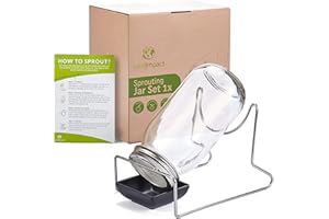 LEAFIMPACT 1er-Pack Keimglas für Sprossen | Komplett-Starter-Set zur Saatgut-Anzucht Drinnen | Mit Sieb-Deckel im Set als Sprossen-Keimgerät | Bio-Sprossen Zuhause | Mason Jar für Kresse Blumen Samen usw.