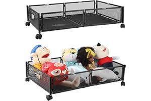 MISNODE Rangement sous Le lit, conteneurs de Rangement sous Le lit avec roulettes, tiroir de Rangement en métal sans Outil pour la Chambre à Coucher (2pcs, BK)