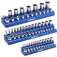 CASOMAN Magnetic Socket Organizer, 3 Piece Socket Holder Kit, 1/2-inch, 3/8-inch, 1/4-inch Drive, Holds 75 Metric Sockets, Blue Color, Professional Quality Tools Organizer, Socket Not Included