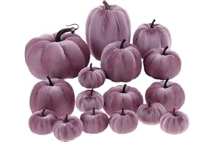 Yatinkim 16Pcs Thanksgiving Artificial Velvet Pumpkins Purple Foam Pumpkin Decorating Assorted Size Halloween Kitchen Decorations Fall Harvest Farmhouse