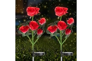 NEWNEN Solar Lights Outdoor Garden, 2 Pack Garden Lights Solar Powered Waterproof with 10 Bigger Red Rose, Waterproof Garden Flower Lighting Outdoor Ornament for Lawn Patio Pathway Party Wedding