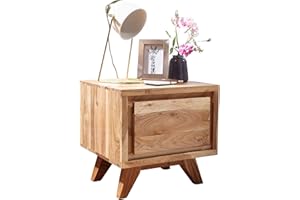 FINEBUY MÖBEL ZUM WOHLFÜHLEN FineBuy Comodino Letto Legno Massello Acacia 45x44x45cm Stile Moderno | Consolle Notturna con cassetto | Comodino da Notte