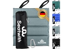 ‎SEATWITH Faltbares Iso-Sitzkissen Outdoor Sitzmatte (35x35cm) mit Tragetasche + Karabinerhacken für idiale Befestigung am Rucksack maximaler Schutz vor Kälte Nässe Schmutz GRAU
