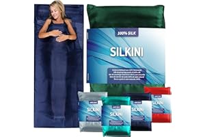 Silkini® - Śpiwór jedwabny ze 100% naturalnego jedwabiu, śpiwór, inlet, śpiwór letni z prawdziwego jedwabiu, zielony