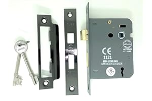 INFINITY DECOR Fire Rated Door Sash Locks CE BS Rated Mortice 3 Lever 63mm or 75mm (75mm, Black Nickel)