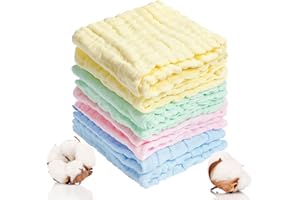 HEMIKS 8 Pezzi Mussola Neonato, 21 x 21cm Asciugamani Neonato Bambini in Cotone Morbide, Mussola Neonato Lavette Neonato Lavabile per Neonati Bambini Mamme