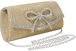 Mayoii Sac à main glamour avec nœud en strass étincelants pour femme, pochette noire et argentée pour mariages, bals, fêtes, sac à main glamour spacieux avec bandoulière en chaîne