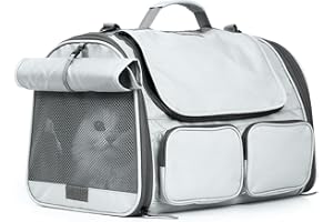 FUKUMARU Nosidełko dla kotów, miękkie nosidełko dla małych psów, duża torba podróżna dla kota z 4 siatkowymi oknami, dopuszczone przez linie lotnicze poniżej 6,8 kg, z 4 kieszeniami do przechowywania,