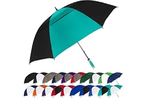 STROMBERGBRAND UMBRELLAS StrombergBrand"The Vented Typhoon Tamer" Golf Umbrella with Vented Canopy - Wind Resistant, Carrying Case, Teal Blue/Black, The Vented Typhoon Tamer