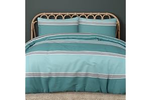 Sleepdown Dwustronna miękka, łatwa w pielęgnacji poszewka na kołdrę z poszewkami na poduszki, niebiesko-zielona, w paski, na łóżko dwuosobowe (200 x 200 cm)