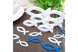 BHGT 42 Pcs Holzfische Deko--6 große Fisch Taufe Deko + 36pcs Streudeko Tischdeko Taufe Taufedeko Junge Mädchen Deko Taufe Kommunion Konfirmation Deko (Weiß-Blau)