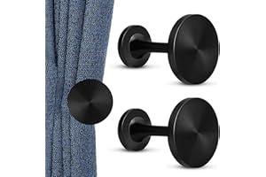 KOLAKO Curtain Holdbacks, Metal Curtain Tie Backs Hooks Wall Mounted Round Medallion Decorative Antique Window Drapery Holder Hangers, Curtains Hold Backs Pair, Black