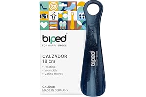 DIE SCHUHANZIEHER biped Calzador de plástico 18 cm – Calzador pequeño y ergonómico, ideal para viajes, niños y adultos – Calzador corto para zapatos fácil de usar z1560(oropel-azul oscuro)