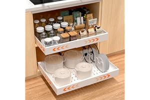 BORISI Organizador de Cajones Cocina Extraíble, Cajones Deslizantes SIN Taladro, Ancho Ajustable 43-68 cm, Organizadores de Cajones para Armario, 1 Pieza, Con divisor, Blanco