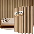 TONOR Panneau Mural Decoratif de Bois,120x60-2.88㎡, 4 Pièces, Teck | Tasseau Bois Panneaux Acoustique, Claustra Intérieur Mdf, Decoration Murale pour Chambre, Salon, Gaming, Bureau, Studio