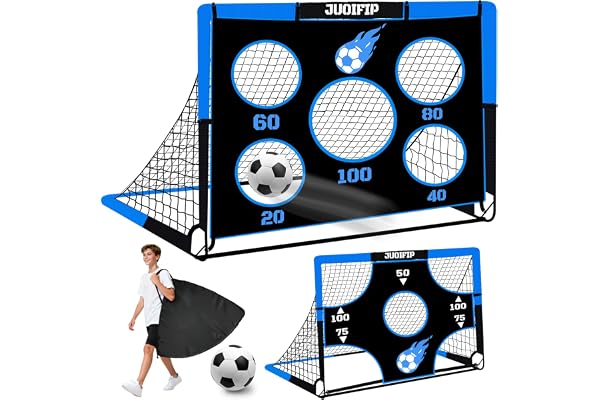 NZQXJXZ But de Football 3-en-1 pour Enfants, Filet de Football 150 x 120 cm, poteaux de But pour Jardin avec 2 Tissus interchangeables et Un Ballon, Sac de Transport, Montage Facile et Pliable adapté