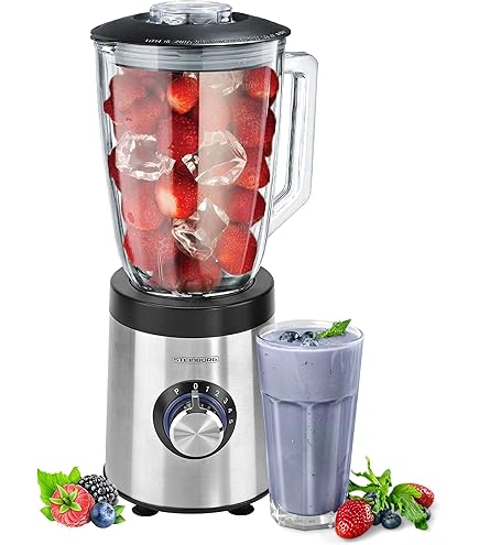 DOMO DO1133BL Standmixer Edelstahl - Geeignet zum Mixen, Blenden, Zerkleinern und Eis crushen - Pulsfunktion - Glaskrug und Deckel spülmaschinengeeignet - 1,5L - 1000W