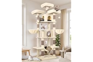 Globlazer Cat Scratching Post Beige Large XXL High 204 cm with 3 Padded Perches, 2 Cat House, 2 Baskets, Hammock, Luxury Cat Tree, Stable for Large Cats, Multiple Cats, Rest Play (F80, Beige)