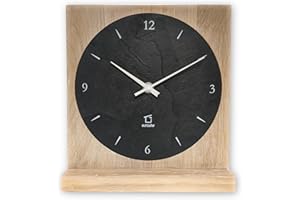 ‎NATUHR Natuhr Stein Schiefer Tischuhr - Säntis - Holz Eiche Massivholz (Schiefer Schwarz/Eiche gekalkt, Funkuhrwerk)