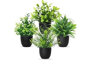 ‎BETYLIFOY Betylifoy Künstliche Pflanzen mit Topf 4pcs Kunstpflanze Kleine Grünpflanzen Dekor Kunststoff Pflanzen Indoor Dekor für Büro Haus Schlafzimmer Wohnzimmer Badezimmer (4, Schwarzer Topf)