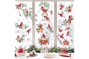 decalmile Pegatinas de Ventana Navidad Cardinal Pájaro Rojo Vinilos para Ventanas Aves en Rama Flores Adhesivos Pared Ventana Navidad Escaparate Decoracion Navideña Tiendas
