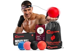 CHAMPS MMA Boxing Reflex Ball Set of 4 with App– Boxing Ball MMA Gear of with Varying Weights with Headband and 4 Spare Strings to Improve Speed, Hand-Eye Coordination for Men And Kids Gift