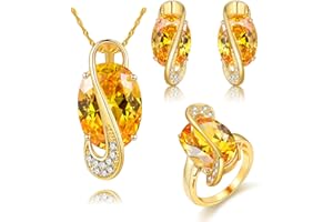 Uloveido Mystic Topaz Rainbow Cubic Zirconia Oval Crystal Necklace Pendant Earrings and Ring Jewellery Sets for Women T472